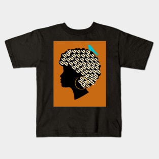 Cowrie Afro with blue bird Kids T-Shirt